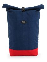 The Blue Rolltop Cordura backpack made by Braasi with a red bottom