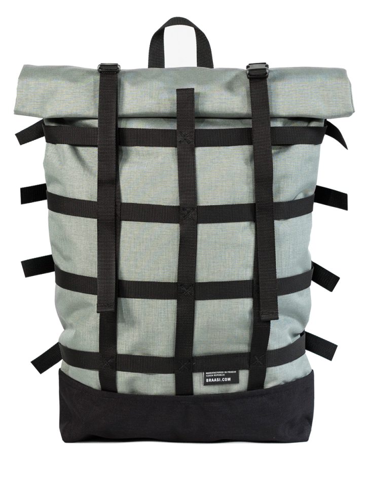Braasi Webbing backpack in grey with black webbing, made from sustainable and quality materials.