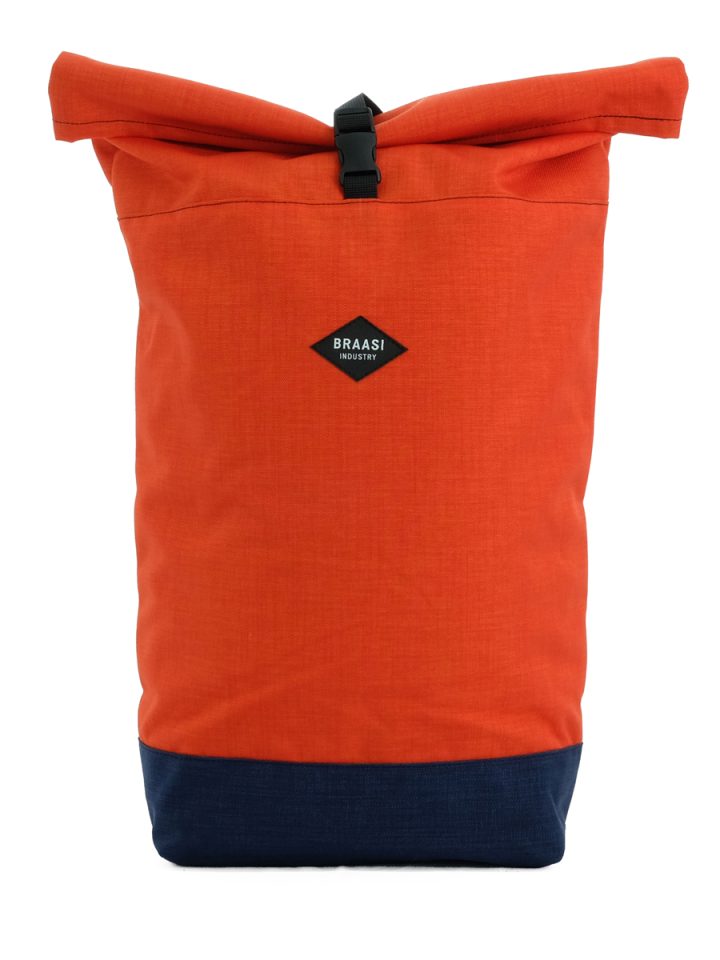 The orange and navy Rolltop Cordura Braasi backpack