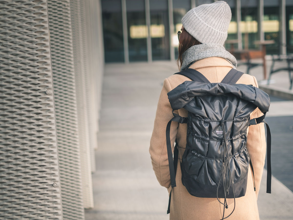 Braasi Mika black backpack made from soft sackcloth with strings