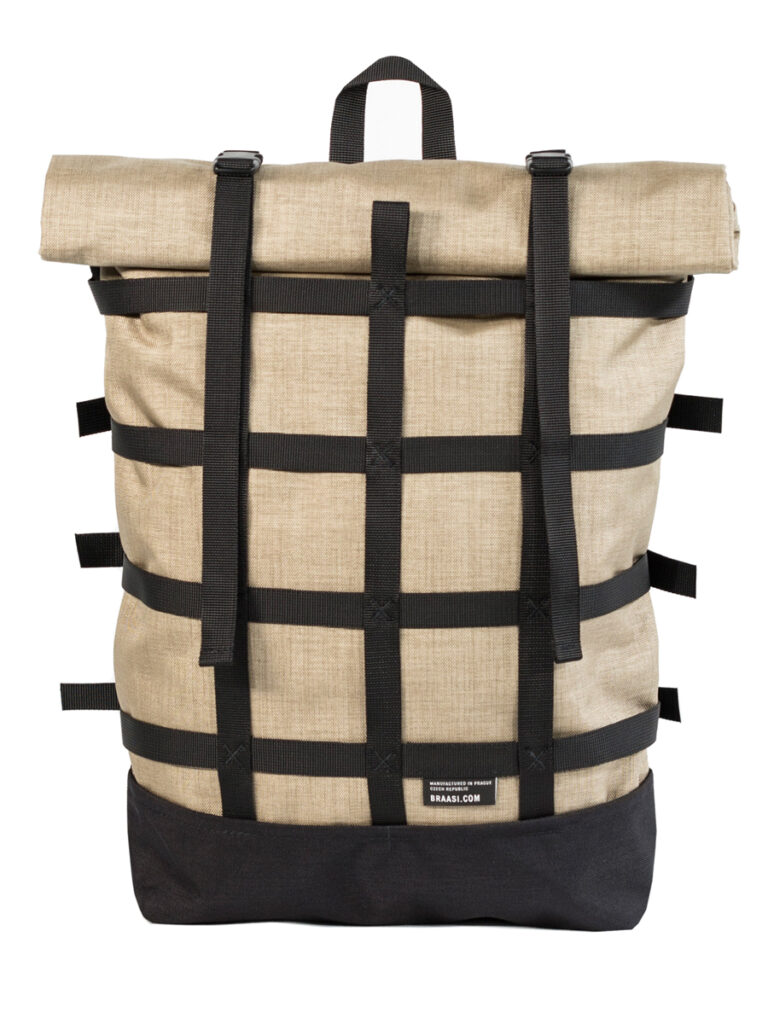 Braasi Webbing water resistant backpack in desert color with black webbing